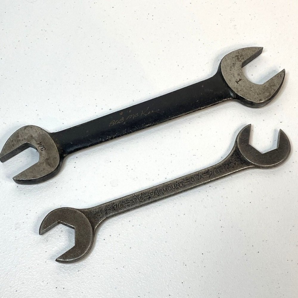 (2) FAIRMOUNT 7/8" 4 Way Angle Wrench + Open End 3/4" & 1" Made USA Vintage